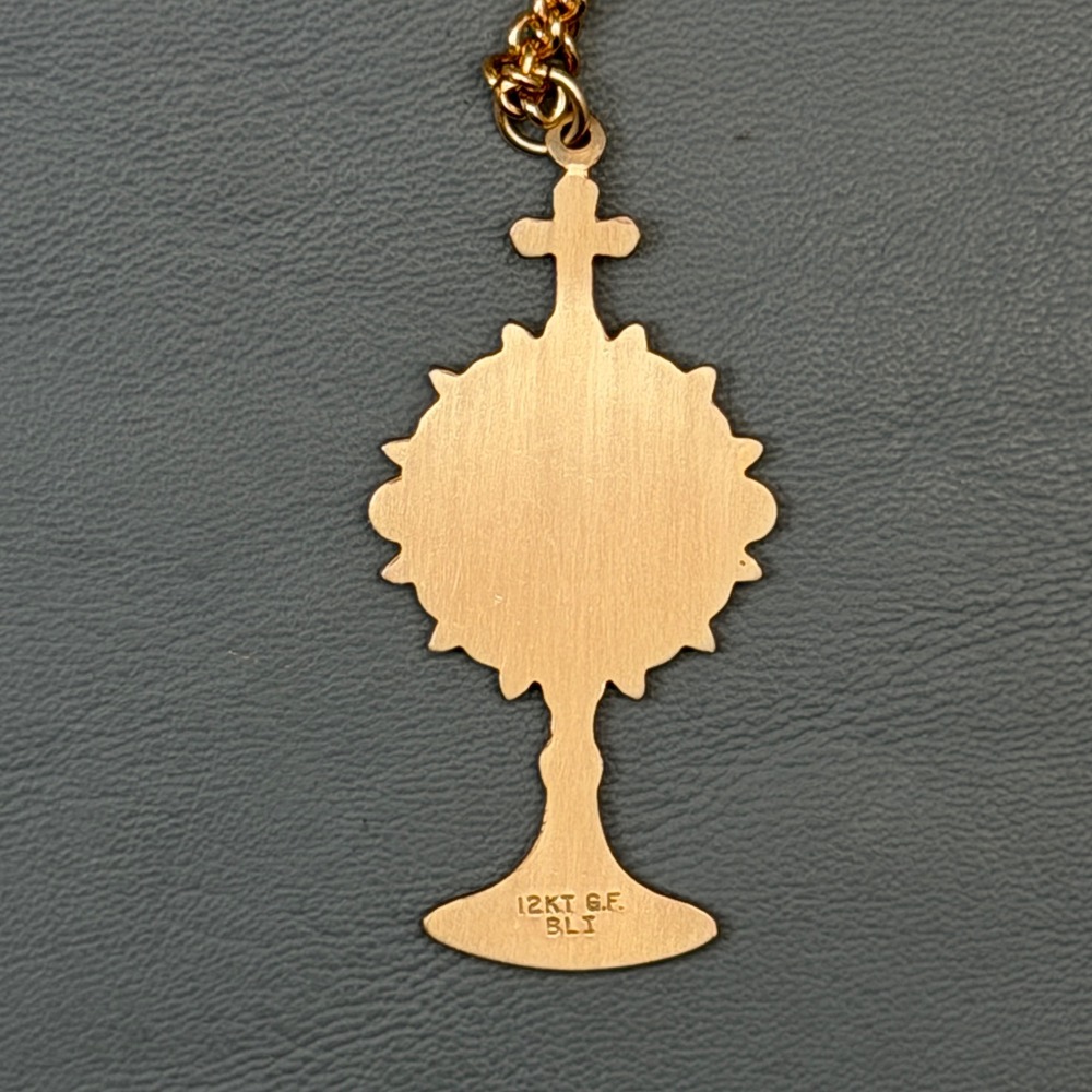 Vintage 12K GF Catholic Monstrance Pendant Necklace IHS Monstrance 24 - Picture 4 of 8